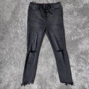 Forever 21 Black Distressed Lace Up Jeans Sz 28